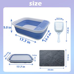 Alternative view of MUYG Collapsible Small Cat Litter Box,Open Top Cats Litter Pan with Scoop Foldable Shallow Kitten Potty Toilet Waterproof Cat Travel Litterbox Anti-Splashing Low Entry Semi-Enclosed Easy Clean(Blue)