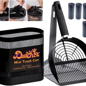 DUSTNIX Universal Metal Cat Litter Scoop with Holder – Heavy-Duty Scooper Storage Caddy, Contains 6 Rolls of Cat Litter Bags