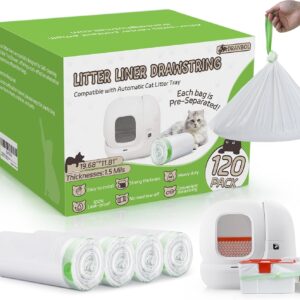 120 Pack Cat Litter Box Liners for PET KIT Pura MAX & X, Extra Thick Heavy Duty Drawstring Self-Cleaning Robot Litter Bags, Leak-proof Disposable Replaced Pet Kitty Poop Trash Bag 21.7" * 11.8"